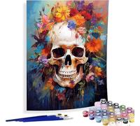 Paint by Numbers for Adults Skull and flowersly DIY Complete Painting Kit for Painting with Numbers with Brushes and Acrylic Paint, Home Decoration,Gift 40x50 Cm (with frame, Skull and flowers 2)