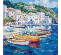 Paint by Numbers for Adults Small Town Paint by Numbers Boat Canvas Art Paintings for Beginners, DIY Color Oil Painting kits with Acrylic Pigment and 3 Brushes, Wall Art Decor for Bdroom Home, 40X40CM