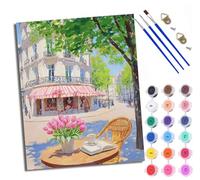 Paint by Numbers for Adults Small Town Street Tulips Painting by Numbers for Adults DIY Canvas Kits Crafts Kits for Relax and De-Stress Gift Home Decoration with Frame