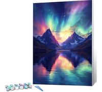 Paint by Numbers for Adults Snow Mountain, Painting by Numbers for Kids Beginners Aurora Without Frame DIY Color Acrylic Oil Paint Kit Crafts Arts for Adults, Easy Painting for Decor, 50x70 0j-124