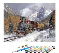 Paint by Numbers for Adults Snow Mountain, Train Painting by Number Kits, DIY Canvas Oil Painting Kit Hobbies for Adults Women with 3 Brushes and Acrylic for Room Decor 12x16Inch/30 x 40 cm L8-136