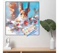 Paint by Numbers for Adults Squirrel Paint by Numbers for Children Winter Canvas Oil Painting Kit for Beginner with Paint brushes Acrylic Pigment Drawing Paintwork,Decor Gifts(16x16in,40x40cm)YL816