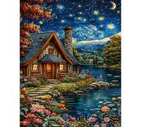 Paint by Numbers for Adults Starry Night - Adult Paint by Numbers Kits for Beginner, Village House DIY Acrylic Oil Adult Painting by Number Canvas Kits, Perfect for Home Wall Decor 16X20 Inch
