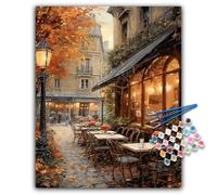 Paint by Numbers for Adults - Street Café Adult Paint by Numbers Kits on Canvas without Frame, DIY Fall Landscape Acrylic Oil Painting by Number for Adults, Perfect for Gift Home Decor (16x20 inch)