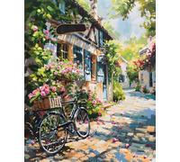 Paint by Numbers for Adults Street Paint by Numbers Architecture, Easy Painting Kits for Adults Beginners, DIY Acrylic Pigment Drawing Paintwork Arts Craft Kits for Room Decor Gifts 30x40cm 7-6