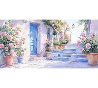 Paint by Numbers for Adults, Street Scenery Flower Painting by Number Kits On Canvas, Adults Beginners DIY Acrylic Oil Craft Art Painting Kits with Brushes for Home Wall Decor (20x40in/50x100cm) w-478