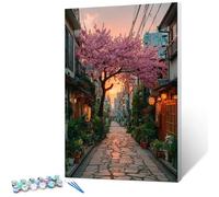 Paint by Numbers for Adults Street View, Adult Paint by Numbers Canvas Kits with Frame Tree, Painting Kits with Brushes and Acrylic, DIY Color Oil Painting for Beginners, Decor Gifts, 12x16in B-2262