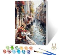 Paint by Numbers for Adults Street View, Boat Paint by Numbers Kits with Frame, DIY Arts and Crafts for Beginners Oil Paintings with Brushes and Acrylic, for Room Decor, Gifts for Women 16x20in 6-8489