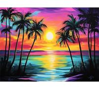 Paint by Numbers for Adults Sunset Sea Coconut Trees Paint by Numbers On Canvas, DIY Painting by Numbers for Adults, Paint by Numbers with Brushes Acrylic Pigment 36x24 Inch (Without Framed) -YH606