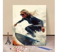 Paint by Numbers for Adults Surf Painting by Numbers Woman, Adult Crafts Canvas Oil Painting DIY Art Kits, Hobbies for Adults Women with Accessories for Home Wall Decor 30x40cm Frameless Y-898DM