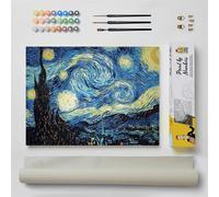 Paint by Numbers for Adults - The Starry Night by Van Gogh - Pre-Drawn Paint by Numbers Canvas with Paint Brushes and Acrylic Paint Colors Suitable for Beginners, Adults and Kids