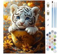 Paint by Numbers for Adults,Tiger Paint by Numbers,DIY Cup Canvas Oil Painting Kit for Kids or Beginner with 3 Brushes Acrylic Pigment for Room Decor Gifts for Women,Without Frame 28x40 inch D1-303