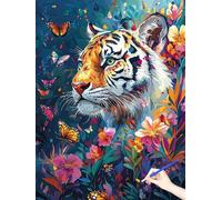 Paint by Numbers for Adults Tiger Painting by Numbers for Adults Beginner DIY Flowers Color Oil Painting on Canvas Art and Craft Kits Autumn Decorations Gifts for Women (Without Frame) 50x70cm F-30