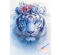 Paint by Numbers for Adults Tiger Painting by Numbers for Adults Beginner DIY Flowers Color Oil Painting on Canvas Art and Craft Kits Autumn Decorations Gifts for Women (Without Frame) 90x120cm G-75