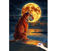Paint by Numbers for Adults Tiger Painting by Numbers for Adults Beginner DIY Moon Color Oil Painting on Canvas Art and Craft Kits for Autumn Decorations Gifts for Women (Without Frame) 80x110cm F-58