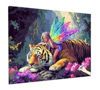 Paint by Numbers for Adults Tiger Painting by Numbers for Adults with Frame, DIY Elves Color Oil Painting Acrylic Paints Kits Drawing Paintwork Kits Christmas Decorations Gifts for Women 50x40cm Z-31