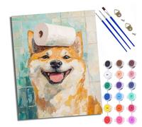 Paint by Numbers for Adults Toilet Paper Corgi Painting by Numbers for Adults DIY Canvas Kits Crafts Kits for Relax and De-Stress Gift Home Decoration with Frame