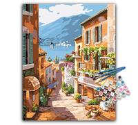 Paint by Numbers for Adults - Town Landscape Adult Paint by Numbers Kits Canvas without Frame, DIY Seaside Scenery Acrylic Oil Painting by Number for Adults, Perfect for Gift Home Decor (16x20 inch)