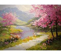 Paint by Numbers for Adults, Tree Diamond Painting Mountains and Waters, Painting by Numbers for Adults Crystal Art, Acrylic Paint Brushes, Christmas Home Wall Decor (Without Frame, 60x80cm) U-847