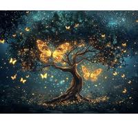Paint by Numbers for Adults, Tree of Life Diamond Painting Butterfly, Painting by Numbers for Adults Crystal Art, Acrylic Paint Brushes, Christmas Home Wall Decor (Without Frame, 80x100cm) U-795