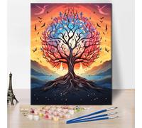 Paint by Numbers for Adults Tree of Life with Flying Birds Art Kit, Serene Nature Inspired DIY Canvas Painting for Home Decor Meditation & Relaxation Therapy 16x20 Inch