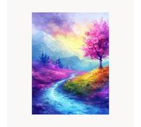 Paint by Numbers for Adults, Tree Painting by Numbers for Adults, Craft Kits for Kids with River Color Canvas for Painting 28x38In Acrylic Paint and Brush for Wall Art for Living Room Decor FYH-6289