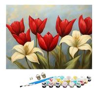 Paint by Numbers for Adults Tulip, Lily Painting by Number Kits, DIY Canvas Oil Painting Kit Hobbies for Adults Women with 3 Brushes and Acrylic for Room Decor 12x16Inch/30x40cm Without Frame L8-560