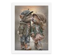 Paint by Numbers for Adults-Two Anthropomorphic Kittens in Casual Clothes, Holding Hands and Kissing on A Street -for Home Wall Decor 12X16Inch