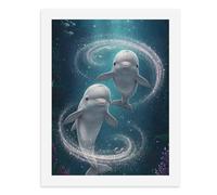 Paint by Numbers for Adults-Two Beluga Whales Swimming in The Ocean with Glowing Spiral Patterns Around Them -for Home Wall Decor 12X16Inch