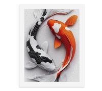 Paint by Numbers for Adults-Two Koi Fish in A Circular Arrangement, One Black and White, The Other Orange and White -for Home Wall Decor 12X16Inch