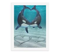 Paint by Numbers for Adults-Two Orcas Forming A Heart Shape Underwater, with Two Heart Shapes Drawn in The Sand -for Home Wall Decor 12X16Inch