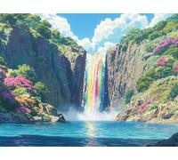 Paint by Numbers for Adults, Waterfall Diamond Painting Colorful, Painting by Numbers for Adults Crystal Art, Acrylic Paint Brushes, Christmas Kits Home Wall Decor (Without Frame, 80x100cm) U-667