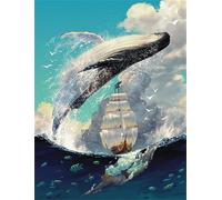 Paint by Numbers for Adults Whale Sailboat, Painting by Numbers Kits on Canvas, Easy DIY Sea Acrylic Pigment Drawing Paintwork for Home Wall Decor, 60x75cm with Frame
