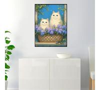 Paint by Numbers for Adults White Cat, DIY Painting by Number Kit Kid&Beginner, Purple Flowers Colorful Oil Painting Canvas, Great for Fall Festival Gifts Home Wall Decor 60x90cm, with Frame A-25