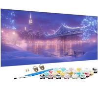 Paint by Numbers for Adults Winter Paint by Numbers Bridge DIY Color Canvas Oil Paintings Creative Hobbies for Adults Kits with Brushes Acrylic Paint Home Decor,Gifts Women, 24x48 Inch No Frame J3-877