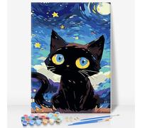 Paint by Numbers for Adults with Frame - Black Cat Easy Framed Paint by Numbers for Beginner, Starry Night Acrylic Adult Painting by Number Kits on Canvas with Frame for Gift Home Decor 8 x 12 Inch