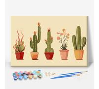 Paint by Numbers for Adults with Frame - Cactus Easy Framed Paint by Numbers for Beginner, Green Plants Acrylic Adult Painting by Number Kits on Canvas with Frame for Gift Home Wall Decor 8 x 12 Inch
