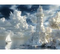 Paint by Numbers for Adults with Frame, Castle Painting by Numbers for Children, DIY Color Canvas Oil Painting Kits Art Crafts Ocean Acrylic Pigment Drawing Paintwork for Home Decor 8x12 inch Q-8412