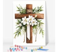 Paint by Numbers for Adults with Frame, Christian Cross Easy Framed Paint by Numbers Kits on Canvas for Beginner, Religious DIY Acrylic Oil Adult Painting by Numbers for Gift Home Decor 8 x 12 inch
