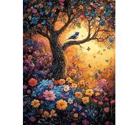 Paint by Numbers for Adults with Frame, Colorful Tree Painting by Numbers for Adults, DIY Birds Hand Painted Oil Painting Art Kits with Brushes and Acrylic, Home Decor Gift(60x90cm)
