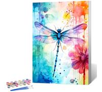 Paint by Numbers for Adults with Frame Dragonfly, Painting by Numbers for Adults with Frame Animal, DIY Acrylic Framed Adult Paint by Number Canvas Kits, Perfect for Home Decor Gift 8 X 12 Inch