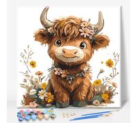 Paint by Numbers for Adults with Frame - Highland Cow Easy Framed Paint by Numbers for Beginner, Highland Cow Acrylic Adult Painting by Number Kits on Canvas with Frame for Gift Home Decor 10x10 Inch
