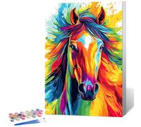 Paint by Numbers for Adults with Frame, Horse Animal Design, 8x12 Inch | DIY Acrylic Painting Kit with Framed Canvas for Beginner, Relaxing Hobby for Home Decor Wall Art, Creative Gift Idea