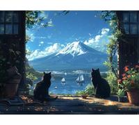 Paint by Numbers for Adults with Frame Mount Fuji, Paint by Numbers Cat, DIY Acrylic Pigment Drawing Paintwork Arts Craft Kits, Hobbies for Adults Women, Painting for Home Wall Decor 16x20in Q-6906