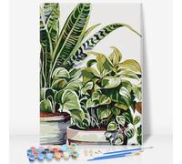 Paint by Numbers for Adults with Frame - Plants Easy Framed Paint by Numbers for Beginner, Green Plants Acrylic Adult Painting by Number Kits on Canvas with Frame for Gift Home Decor 8 x 12 Inch