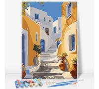 Paint by Numbers for Adults with Frame - Santorini Easy Framed Paint by Numbers for Beginner, Santorini Acrylic Adult Painting by Number Kits on Canvas with Frame for Gift Home Wall Decor 8 x 12 Inch