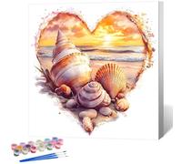 Paint by Numbers for Adults with Frame Shell, Painting by Numbers for Adults with Frame Sea Beach, DIY Acrylic Framed Adult Paint by Number Canvas Kits, Perfect for Home Decor Gift 10 X 10 Inch