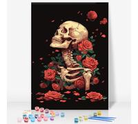 Paint by Numbers for Adults with Frame, Skull Roses Painting Kit, 8x12 Inch | DIY Acrylic Painting Craft for Beginners, Relaxing Stress Relief Craft, Gothic Wall Decor, Dark Floral Home Decor, Gift Idea