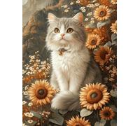 Paint by Numbers for Adults with Frame, Sunflower Painting by Numbers for Children, DIY Color Canvas Oil Painting Kits Art Crafts Cat Acrylic Pigment Drawing Paintwork for Home Decor 18x24 inch Q-2605