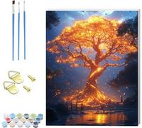 Paint by Numbers for Adults with Frame Tree of Life Painting by Numbers for Adults Landscape, Easy DIY Oil Painting Kit with Brushes, Hobbies for Adults Women, Room Decor Gifts 30x40cm N-1473